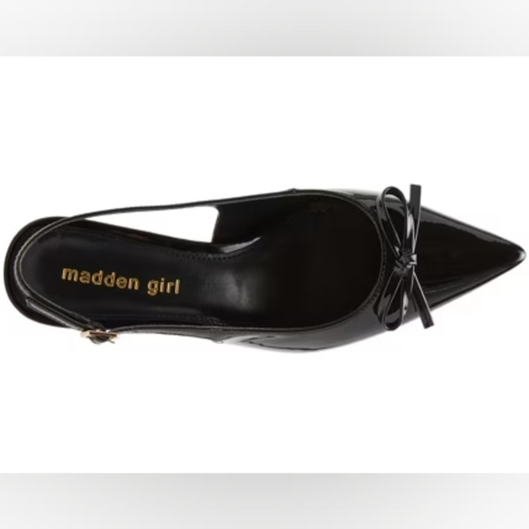 Madden Girl Vogue Black Patent Leather Bow Slingback Kitten Heel Size 10 - Picture 7 of 7